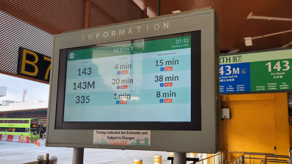 Singapore Bus Information Electronics Display