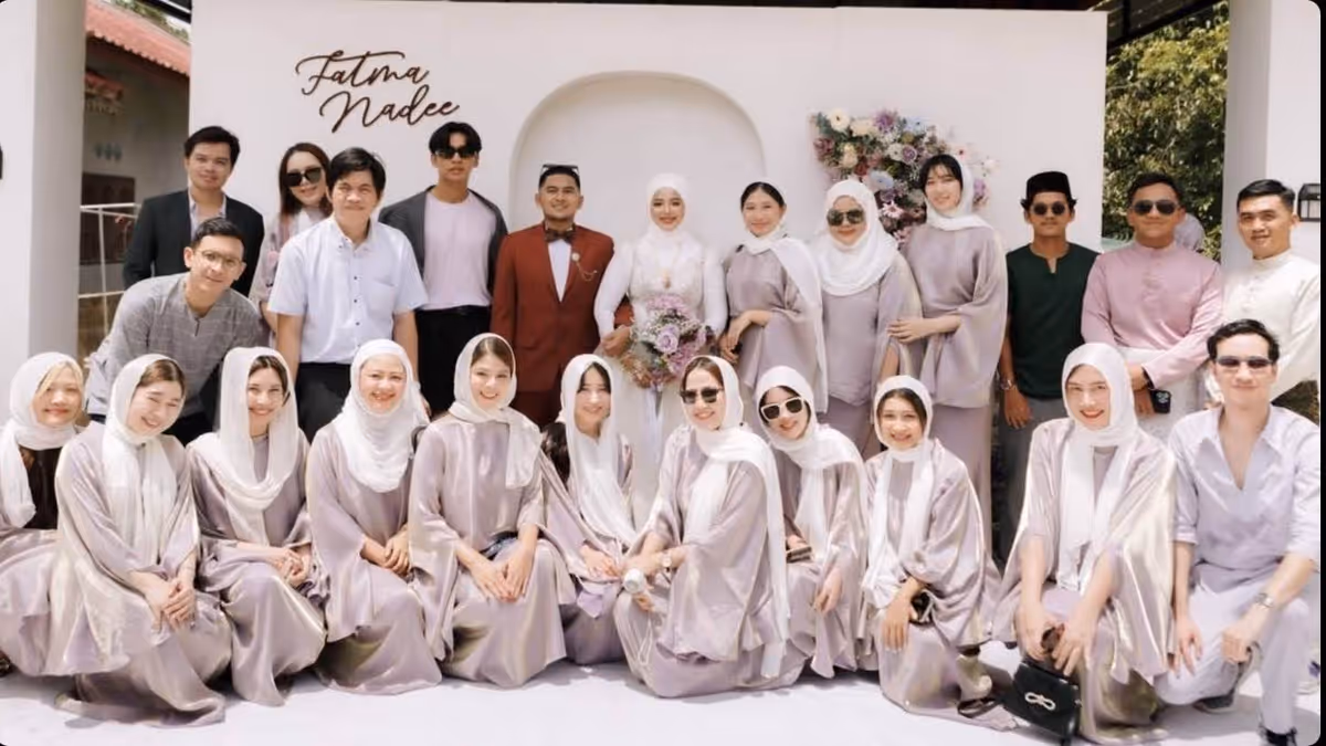 Bride and groom and their guest among them.