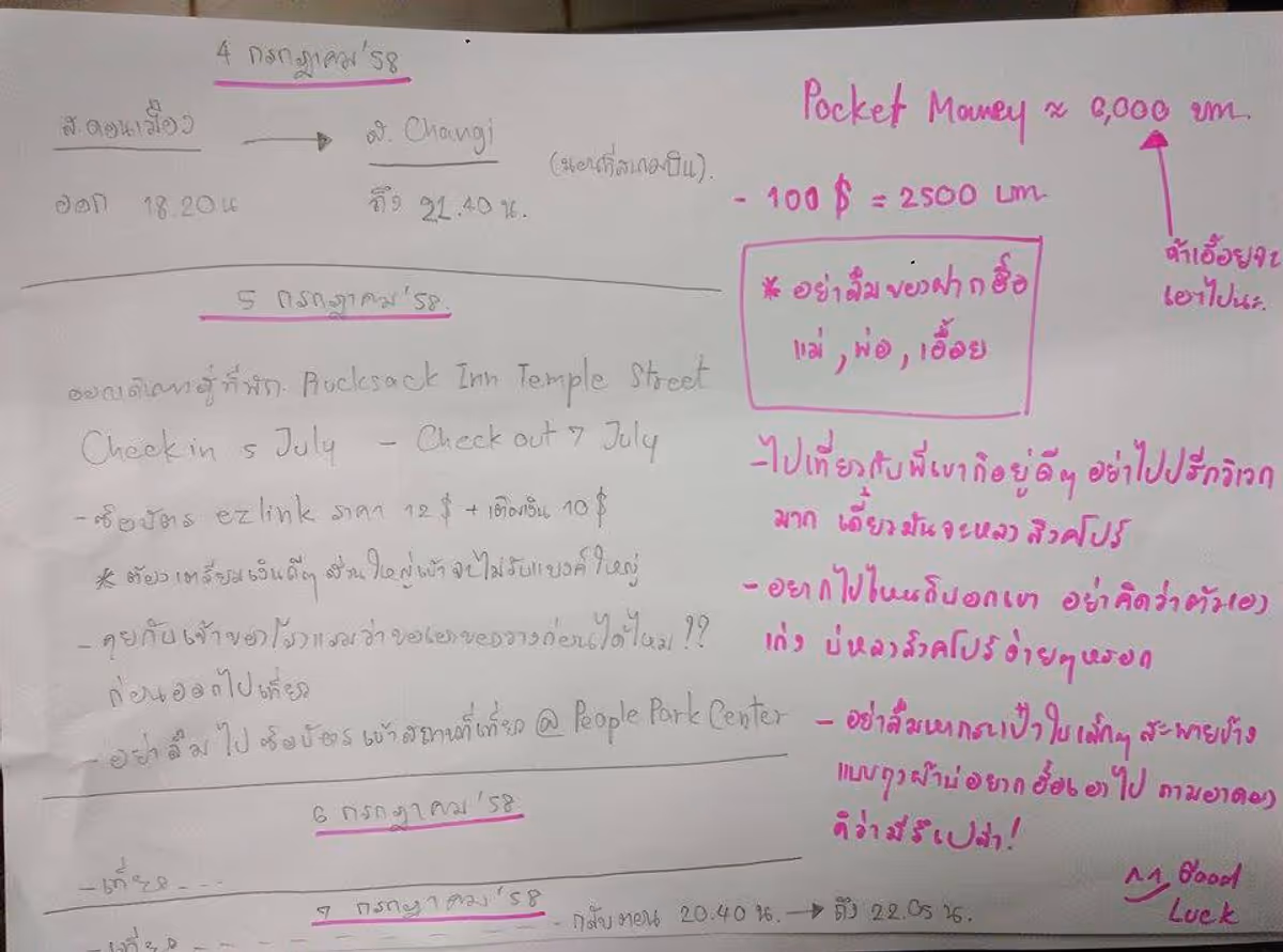 A paper with travel itinerary